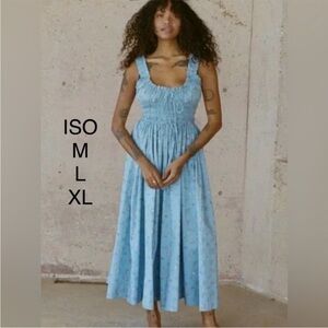 ISO Doen Emmaretta Blue Floral Smocked Midi Dress - NOT SELLING